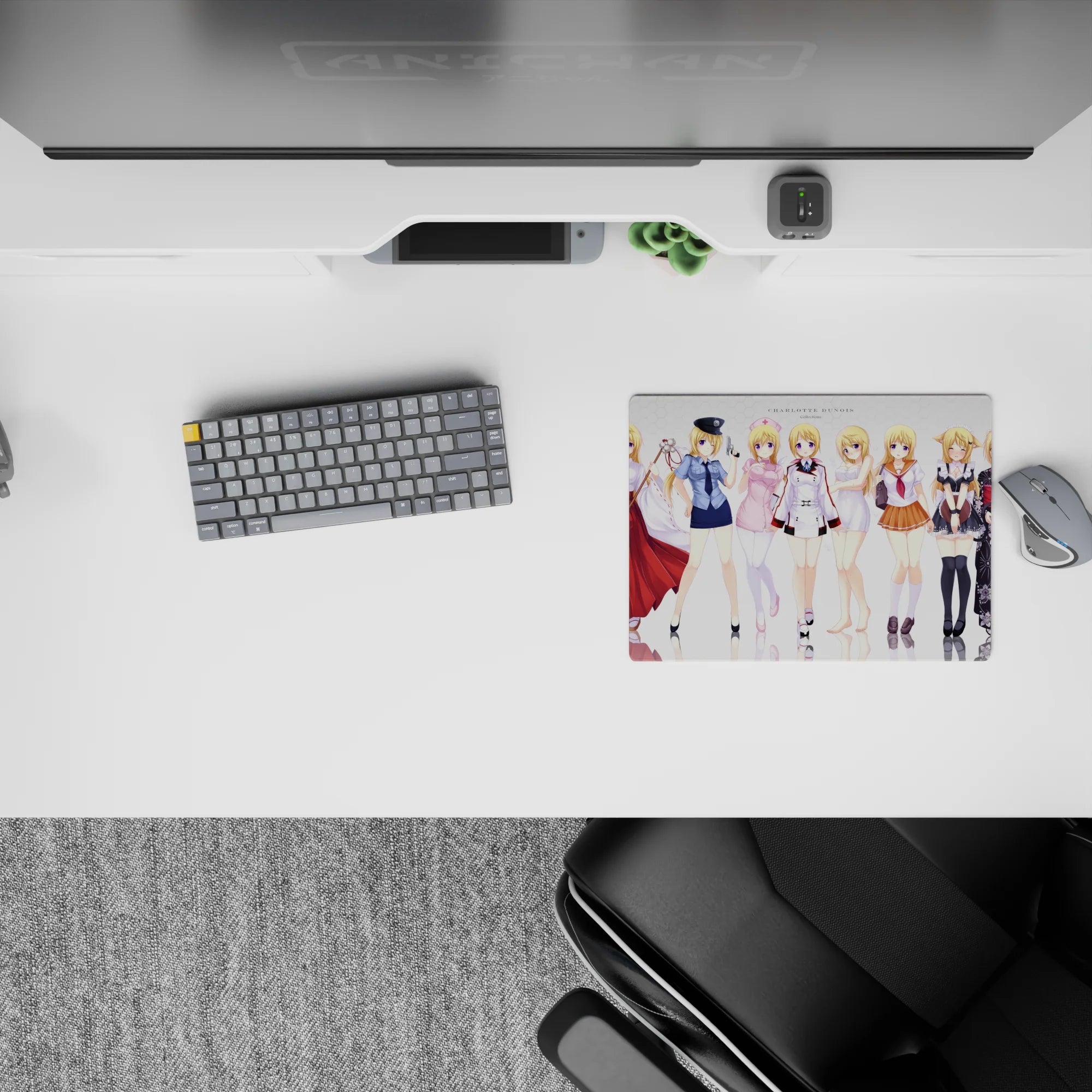 14x10 inches anime mouse pad in soft blond, violet, blue, red, and pink tones with a dreamy cute vibe.