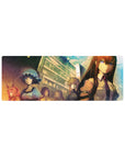 32x12 inches anime mouse pad with Steins;Gate-style lab street, towering windows, and a tense group scene.