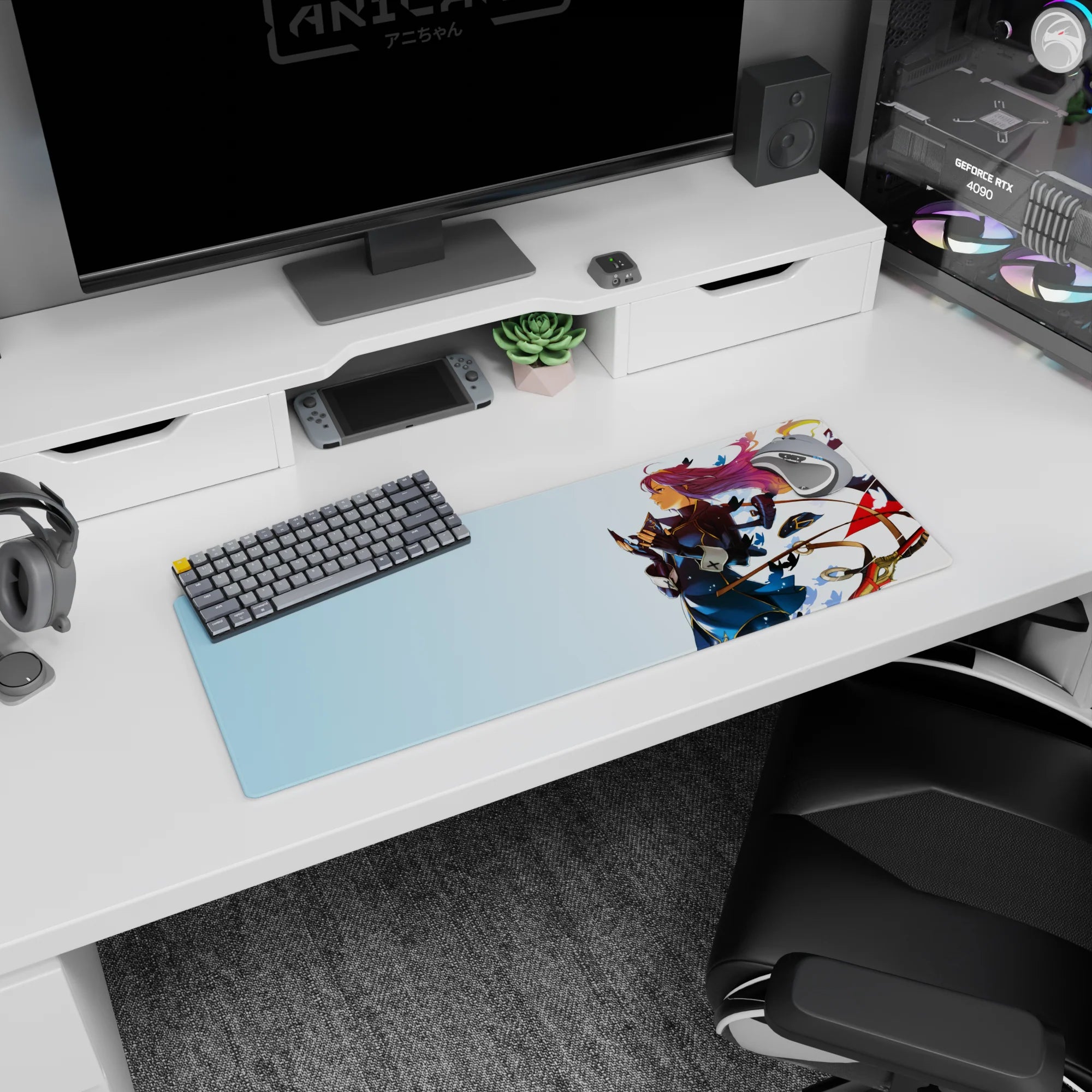 32x12 inches Violet Evergarden mouse pad, hands clasped to write a letter, petals floating on your desk.