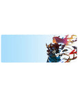 32x12 inches anime girl mouse pad with crisp linework, petals, and elegant military coat on sky-blue.