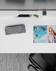 Dreamy sky-blue cloud anime girl mouse pad 14x10 inches with lavender-white dress and soft night glow.