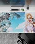 Dreamy sky-blue clouds and soft lavender-white anime desk pad 40x20 inches for a bright setup.