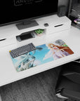 28x12 inches Sword Art Online Asuna mouse pad, hair streaming in breeze with red bow over clean cityscape.