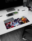 Ruby leads with red cloak and team weapons forward on anime girl mouse pad 28x12 inches.