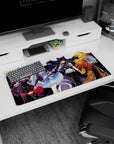 Ruby, Weiss, Blake and Yang battle-ready spread anime girl mouse pad 32x16 inches, eyes locked ahead.
