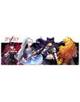RWBY team lineup anime girl mouse pad 32x12 inches with weapons forward on white background.