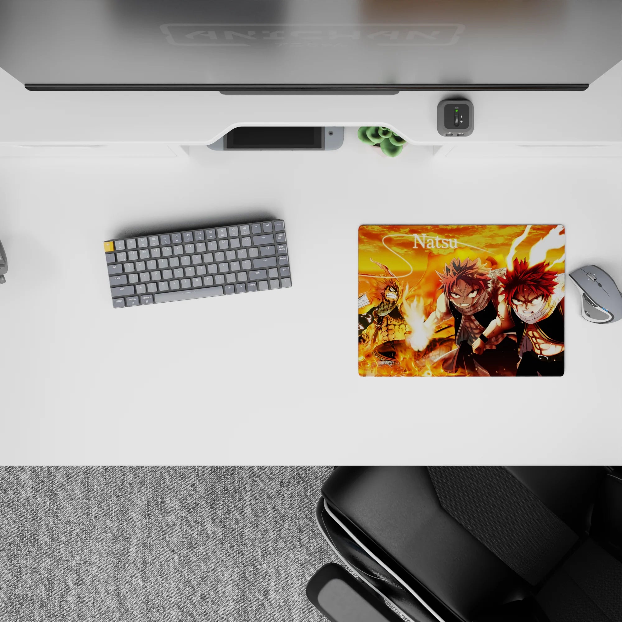 Fiery orange sky and glowing embers on a classic anime mouse pad 14x10 inches, bold and intense.