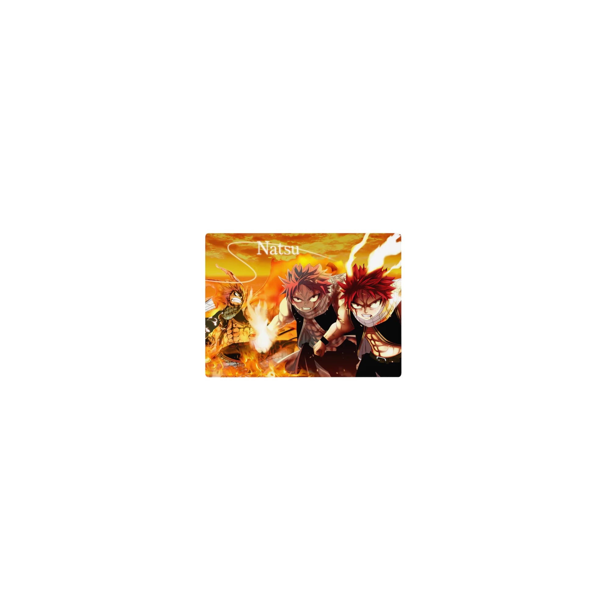 Classic anime mouse pad 14x10 inches with four action poses, fluttering scarf, and flame backdrop.