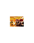 Classic anime mouse pad 14x10 inches with four action poses, fluttering scarf, and flame backdrop.