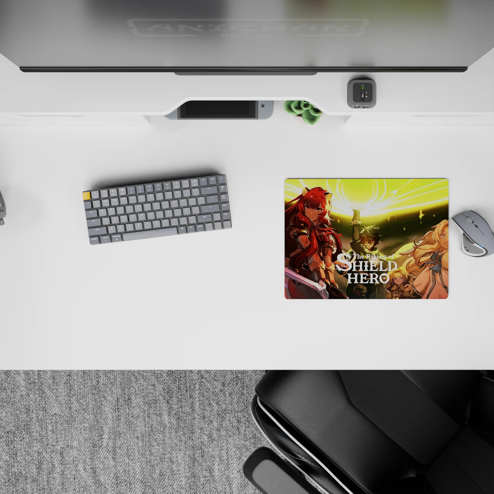 Gold spell circle glow on classic anime mouse pad 14x10 inches, warm light, sharp contrast, clean highlights.
