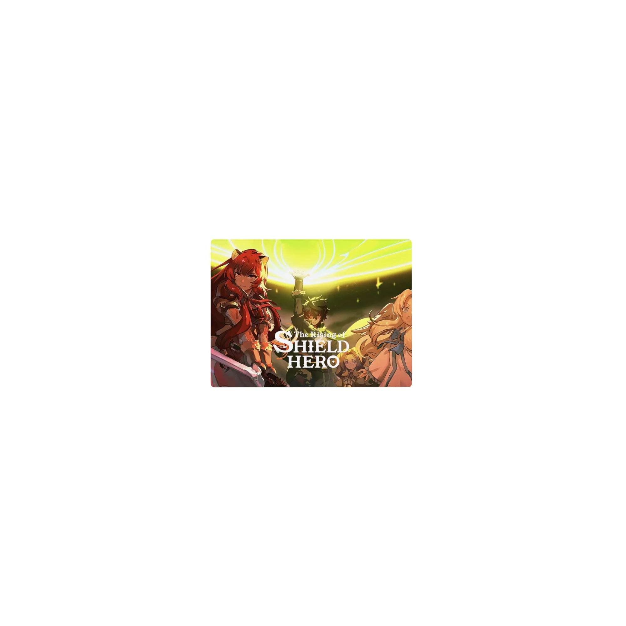 Shield Hero classic anime mouse pad 14x10 inches with spell circle sky, Raphtalia, Naofumi, and Filo.
