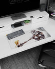 28x12 inches anime mouse pad showing blond alchemist's metal arm tapping knuckles with a towering suit.