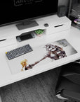 32x12 inches anime mouse pad showing blond alchemist girl tapping knuckles with a hulking suit of armor.