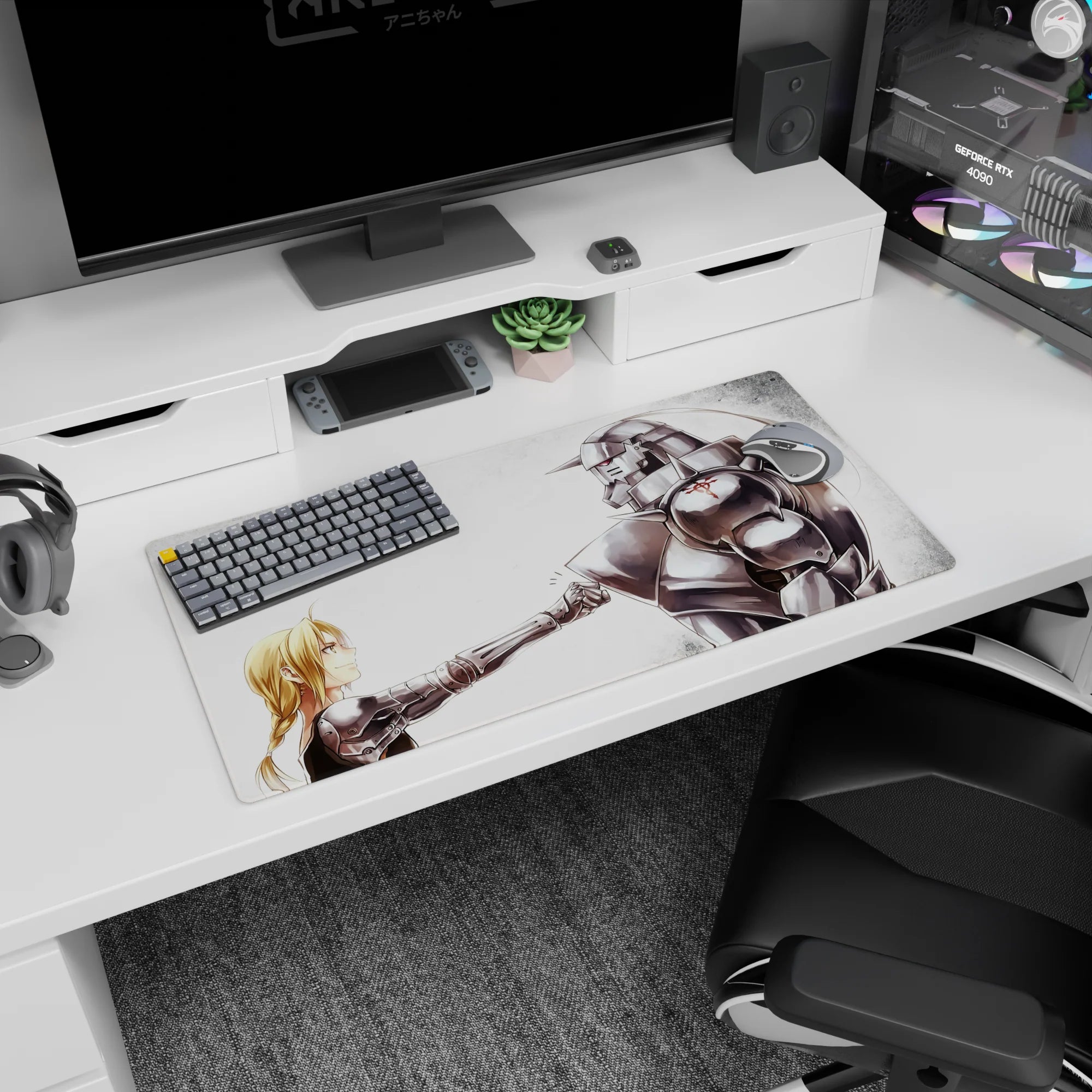 32x16 inches Fullmetal Alchemist mouse pad showing Edward and Alphonse Elric knuckle tap in a misty scene.