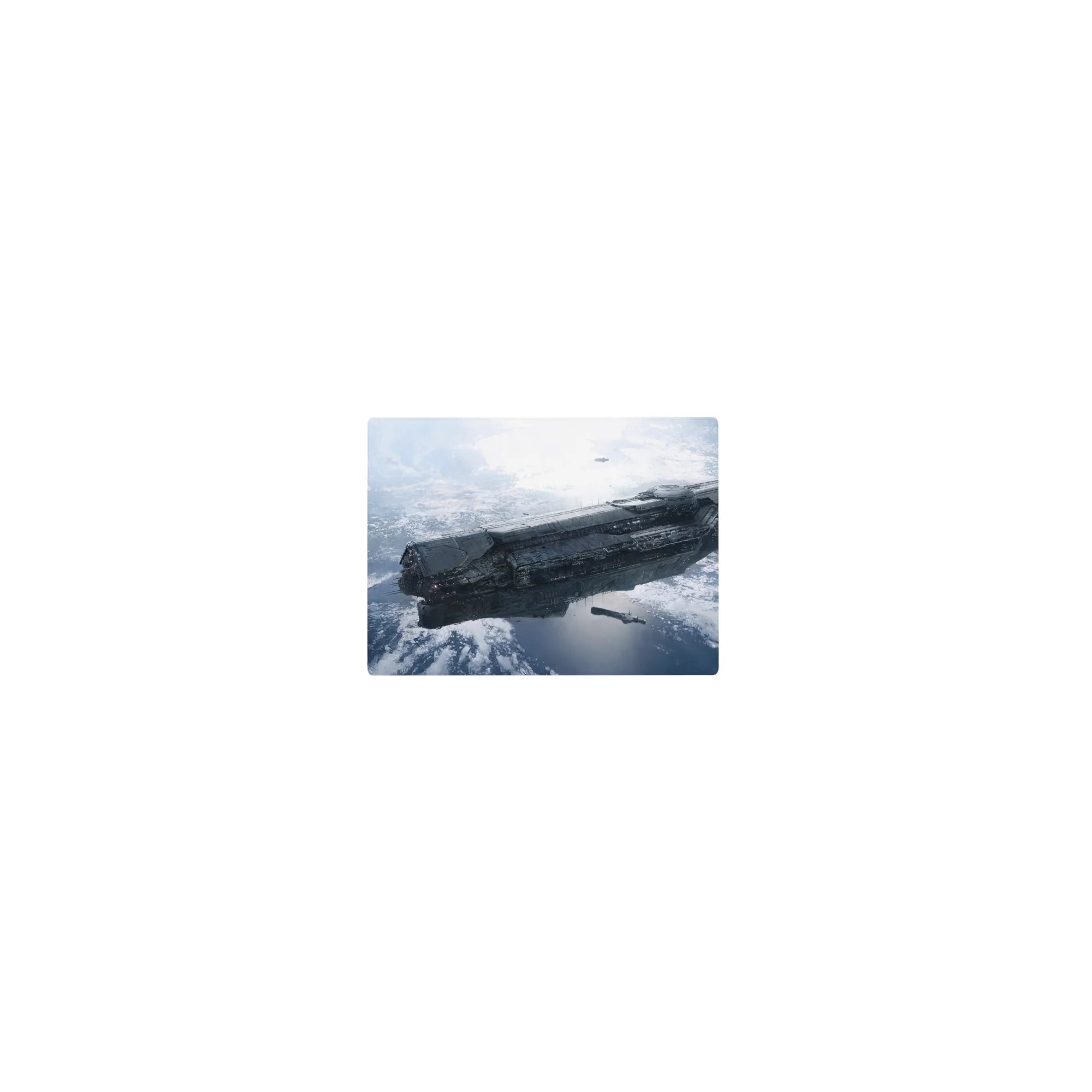 Starship over an icy blue planet sci-fi scene classic mouse pad 14x10 inches.