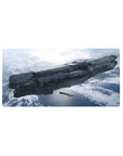 Starship over icy planet sci-fi desk mouse pad, extended 32x16 inches.