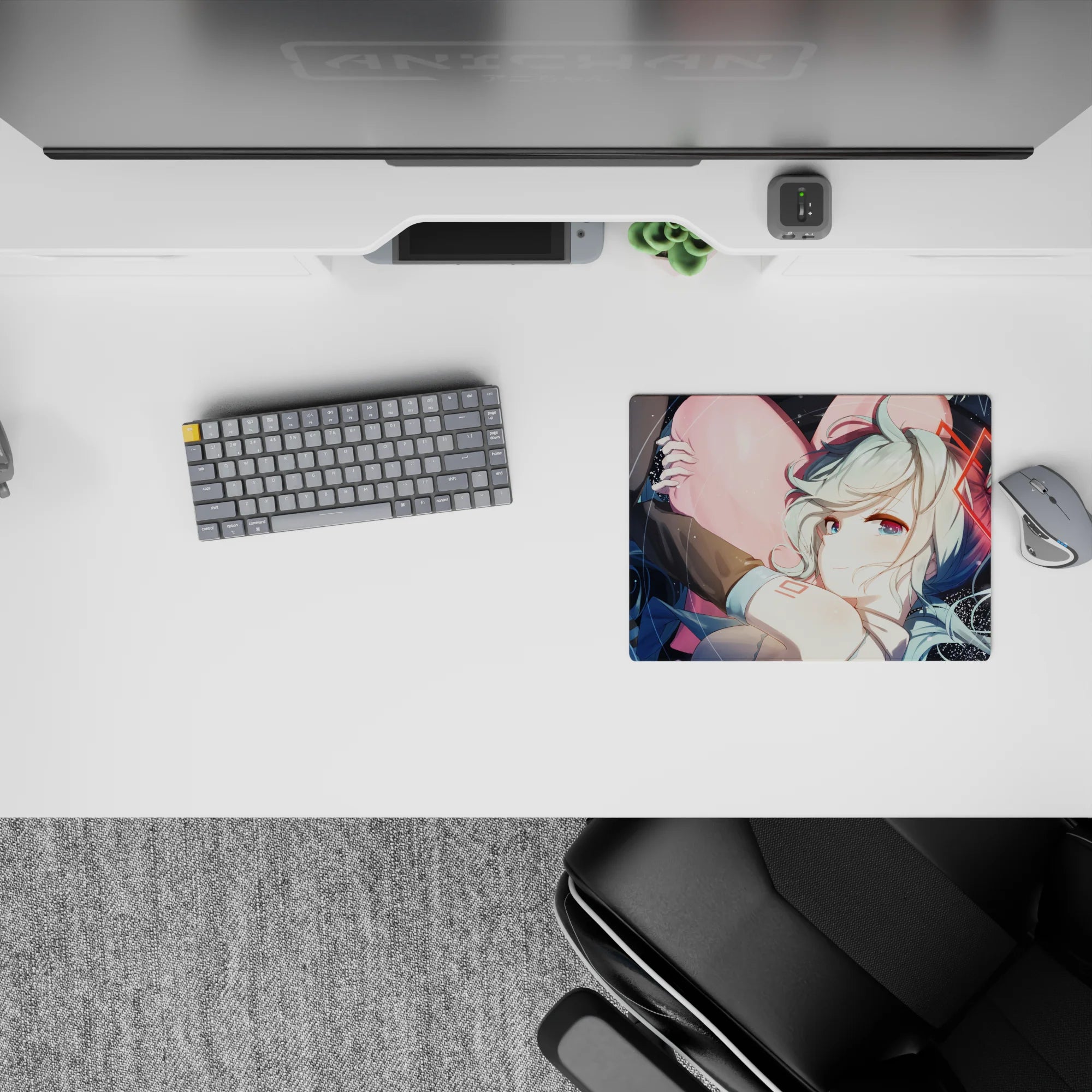 Dreamy late-night desk vibe mouse pad 14x10 inches in deep space blues, sparkles, and red accents.