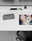 Dreamy late-night desk vibe mouse pad 14x10 inches in deep space blues, sparkles, and red accents.