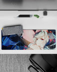 32x12 inches desk mouse pad in deep space blues with sparkles, red accents, and dreamy late-night vibe.