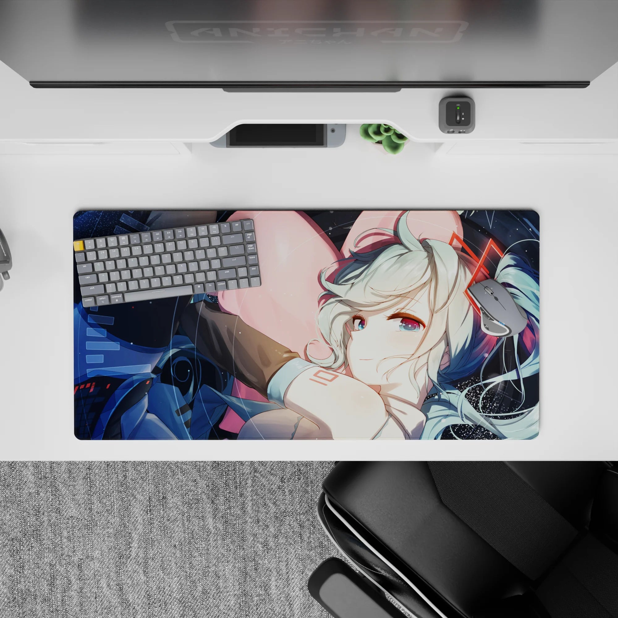 32x16 inches mouse pad in deep space blues with sparkles, red accents, and cozy late-night vibes.