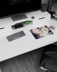 Hatsune Miku anime mouse pad 14x10 inches hugging a big pink heart with swirling mint twin-tails.