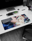 32x16 inches Hatsune Miku Vocaloid mouse pad hugging a big pink heart, twin-tails swirling across space.