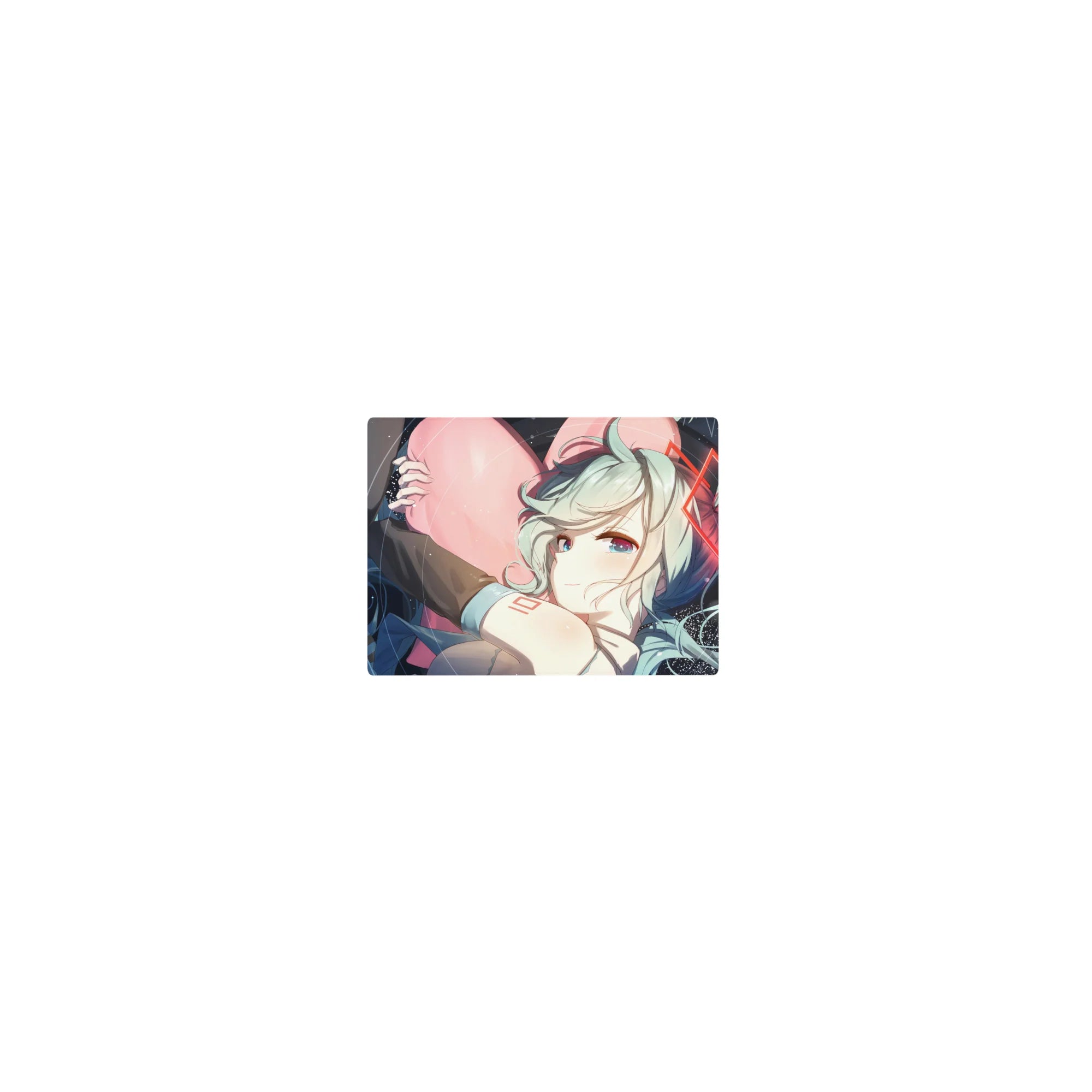 Classic anime girl mouse pad 14x10 inches with mint twin-tails, pink heart hug, and tech space frame.