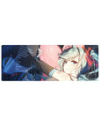 32x12 inches anime girl mouse pad with mint twin-tails, pink heart hug, and sleek space-tech frame.