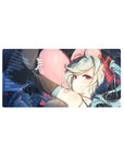 32x16 inches anime girl mouse pad with mint twin-tails, pink heart hug, and sleek space-tech frame.