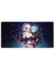 32x16 inches anime girl mouse pad with 2B and A2, space navy backdrop, chains, petals, and swords.