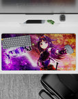 32x16 inches mouse pad in purple-to-gold galaxy tones with sparkling stars; cute energetic anime desk mat.