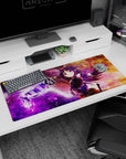 Yuuki Konno from Sword Art Online smiling on a 36x16 inches desk pad, violet hair with crimson accents.