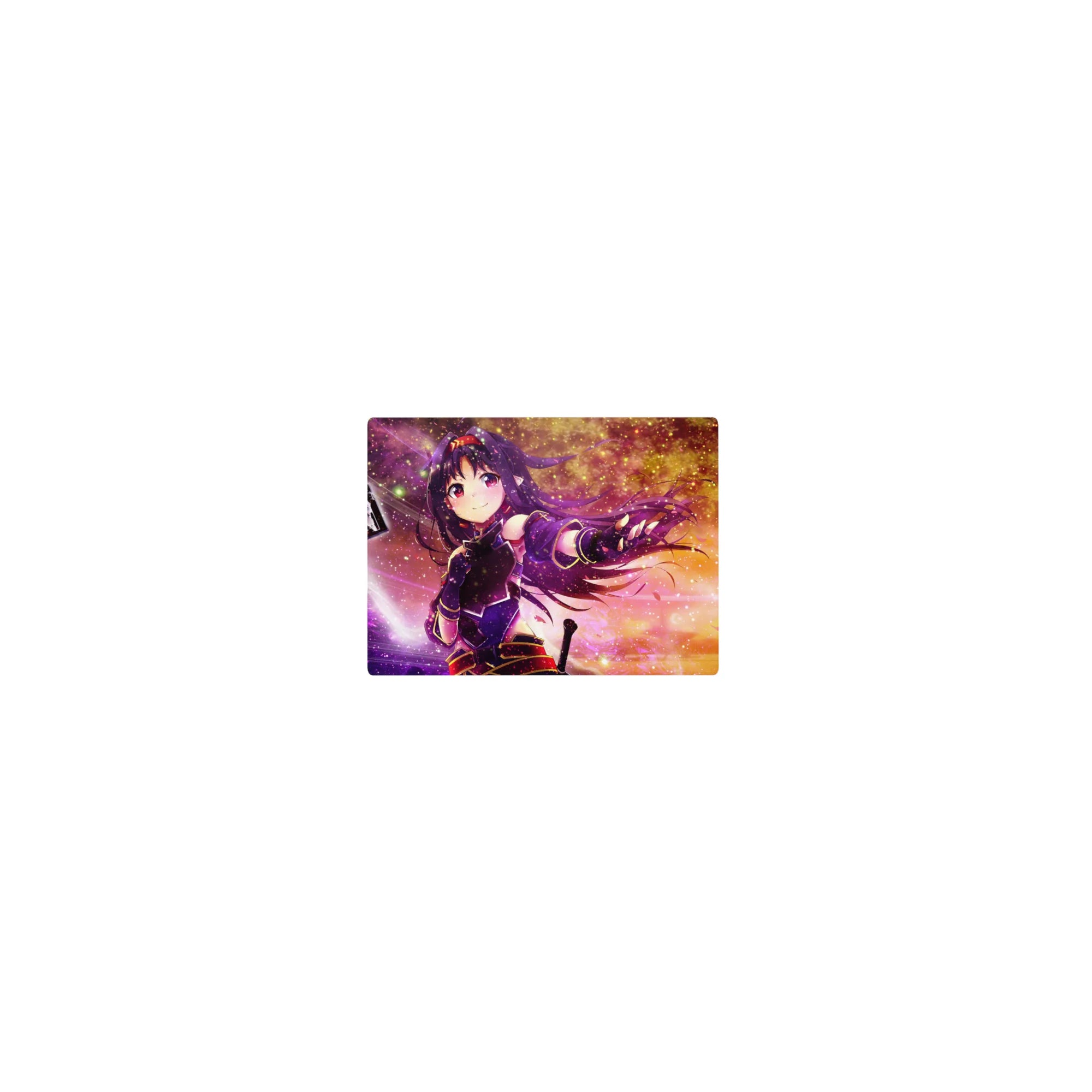 Classic anime girl mouse pad 14x10 inches with smiling heroine on a starry nebula background.