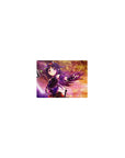 Classic anime girl mouse pad 14x10 inches with smiling heroine on a starry nebula background.