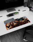 28x12 inches anime mouse pad showing soldiers rushing forward as a giant blue-steel armored warrior looms.