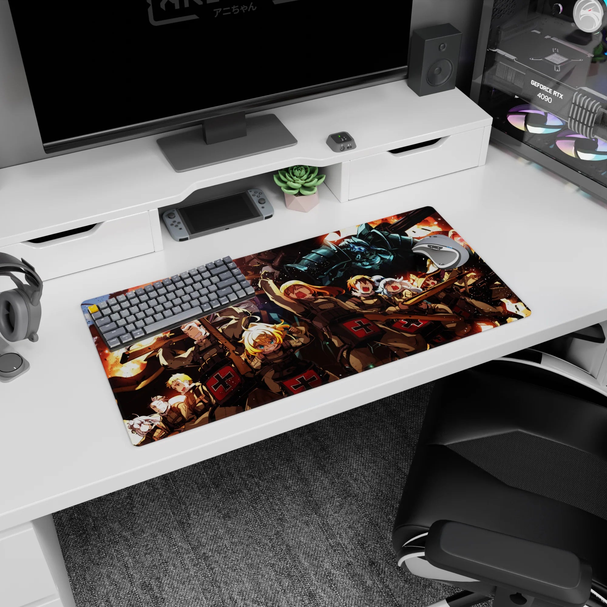 32x16 inches anime mouse pad showing soldiers rushing forward as an icy blue armored giant towers behind.