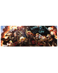32x12 inches anime mouse pad with charging squad, explosions, red medic crosses, and icy blue armored titan.