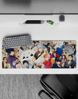 32x12 inches anime mouse pad in bright reds and warm creams with deep black-blue swaggering vibe.
