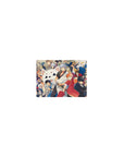 Classic anime mouse pad 14x10 inches with party crowd in suits and kimonos around a fluffy mascot face.