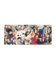 28x12 inches anime mouse pad with party print, sharp suits, kimono layers, and fluffy mascot face.
