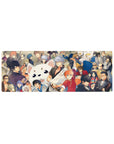 32x12 inches anime mouse pad with party print of sharp suits, kimono layers, and fluffy mascot face.