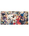 32x16 inches anime mouse pad with party print of sharp suits, kimono layers, and fluffy mascot face.
