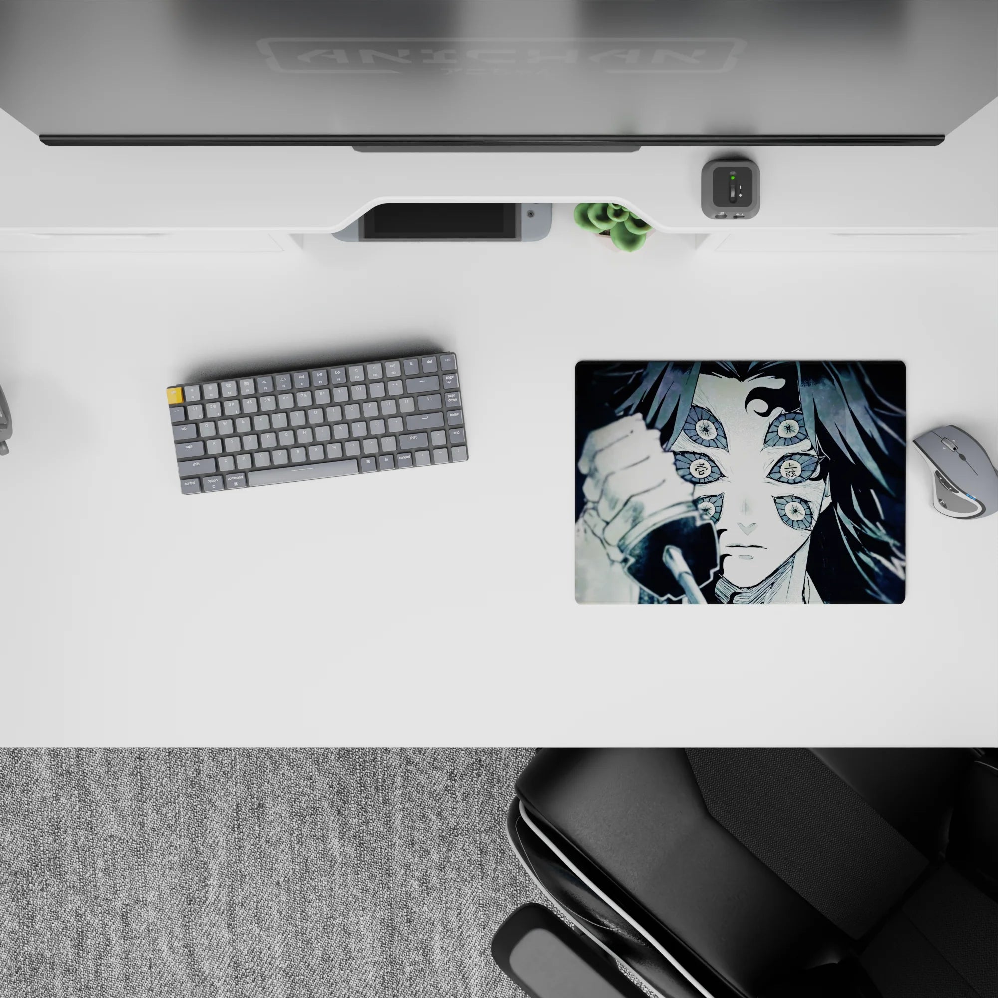 Demon Slayer anime mouse pad featuring Kokushibo, Upper Moon One, in chilling detail, 14x10 inches. Grim and powerful.