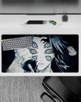 Anime mouse pad 32x16 inches featuring Demon Slayer's Upper Moon One, Kokushibo, in a chilling, monochrome design.