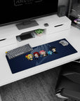 Lucy, Natsu, Erza, Happy and Gray lined up in chibi style, anime mouse pad 32x12 inches.