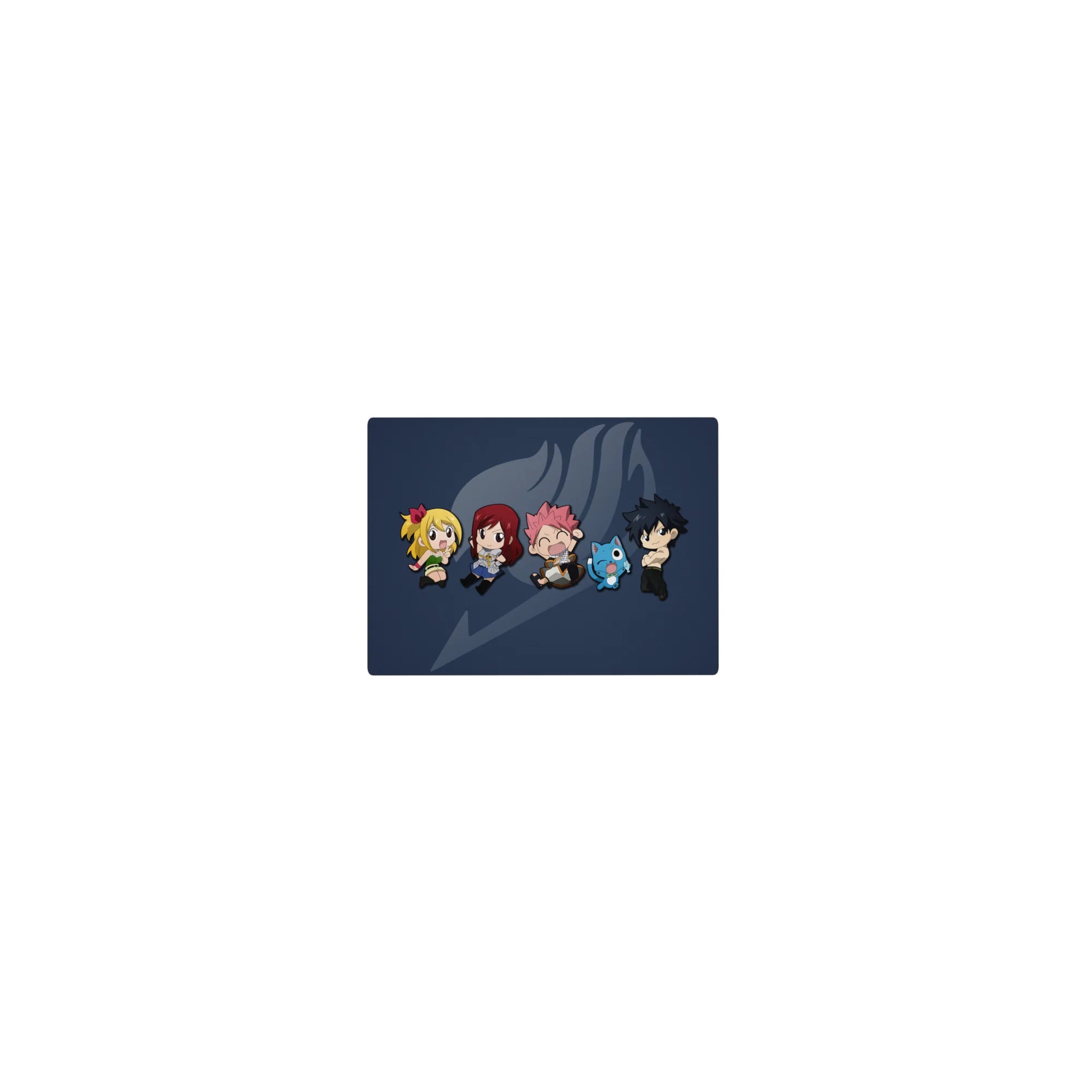 Fairy Tail chibi crew anime mouse pad with guild mark on navy background, 14x10 inches.