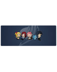 Fairy Tail chibi crew desk mat with guild emblem backdrop, anime mouse pad 32x12 inches.