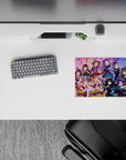 Teal violet and candy pink anime mouse pad 14x10 inches, sparkling cute chaos with frilly idol vibe.