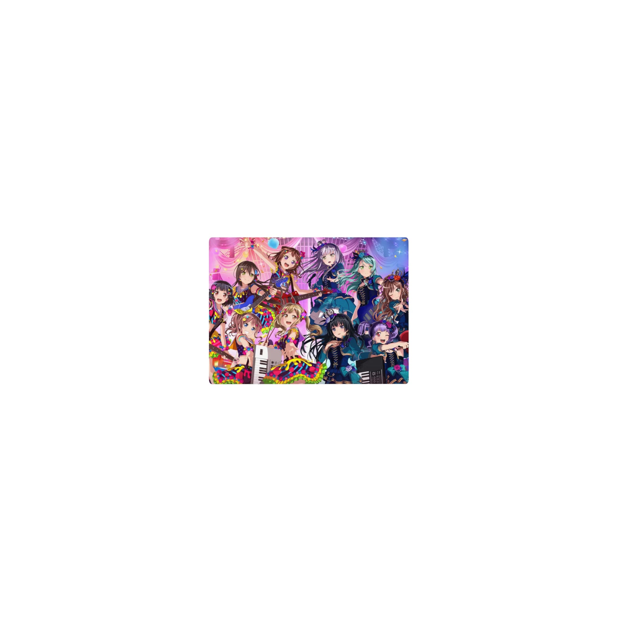 Classic anime girl mouse pad 14x10 inches with neon idol concert art, confetti, ribbons, guitar and keytar.