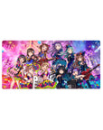 32x16 inches anime girl mouse pad with neon idol concert, frilly dresses, ribbons, confetti, guitars.